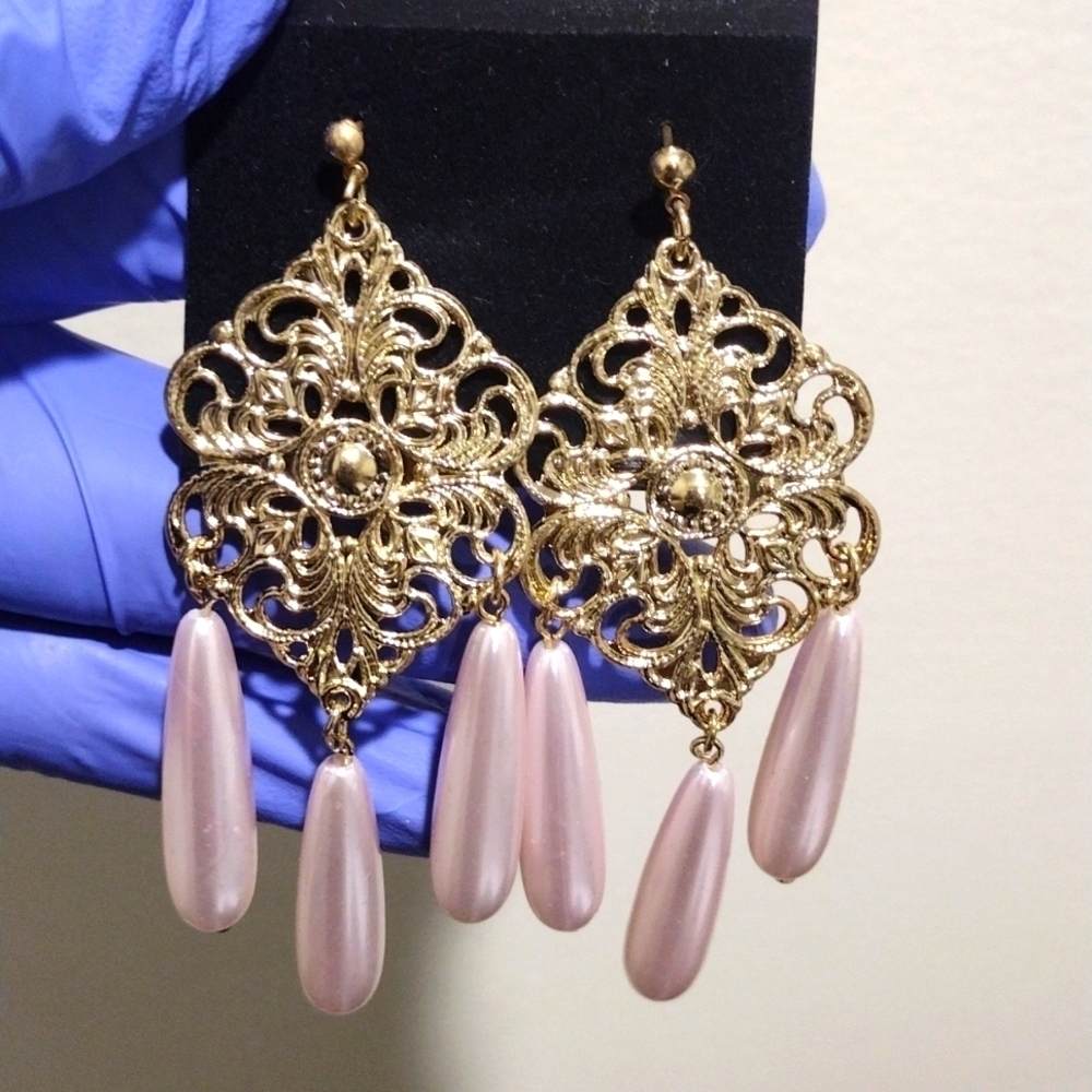 Gold Filigree Design Long Beads Drop Dangle Earrings Women Jewelry #5
